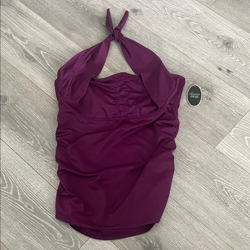 Soma Swim Halter Tankini Swim Tankini Top Pad Henna Plum Sz 38DD/36DDD NWT